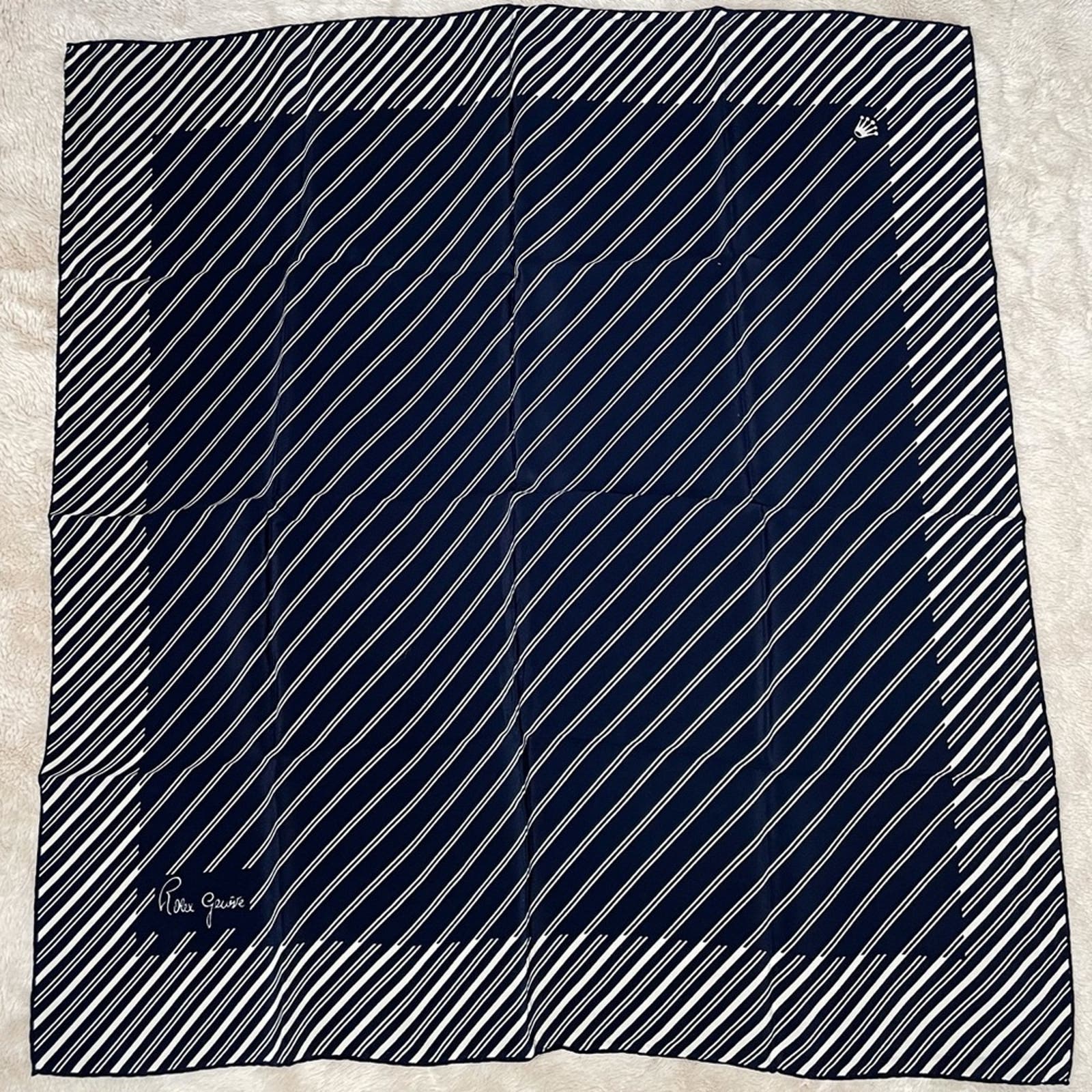 Rolex Geneve Navy Blue  White Striped 100 Silk Scarf Square